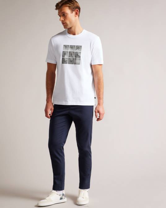 Ted Baker hombres 2ZFP1523 ropa camiseta farow de manga corta y ajuste regular con la marca blanco