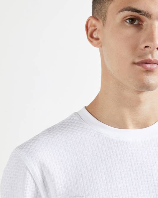Ted Baker hombres 2ZFP1572 ropa camiseta de algodón con textura caramelo blanco