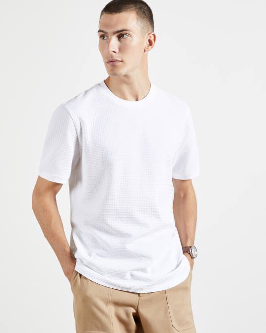 Ted Baker hombres 2ZFP1572 ropa camiseta de algodón con textura caramelo blanco