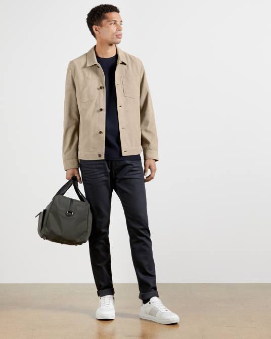 Ted Baker hombres 2ZFP1574 ropa camiseta de algodón con textura caramelo Armada