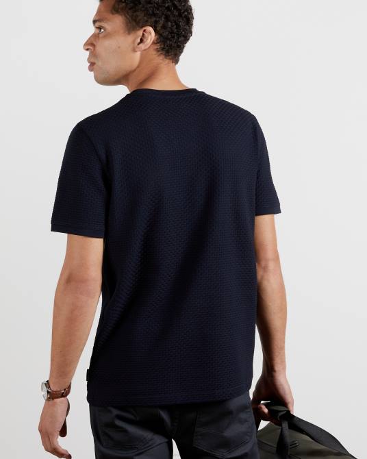 Ted Baker hombres 2ZFP1574 ropa camiseta de algodón con textura caramelo Armada