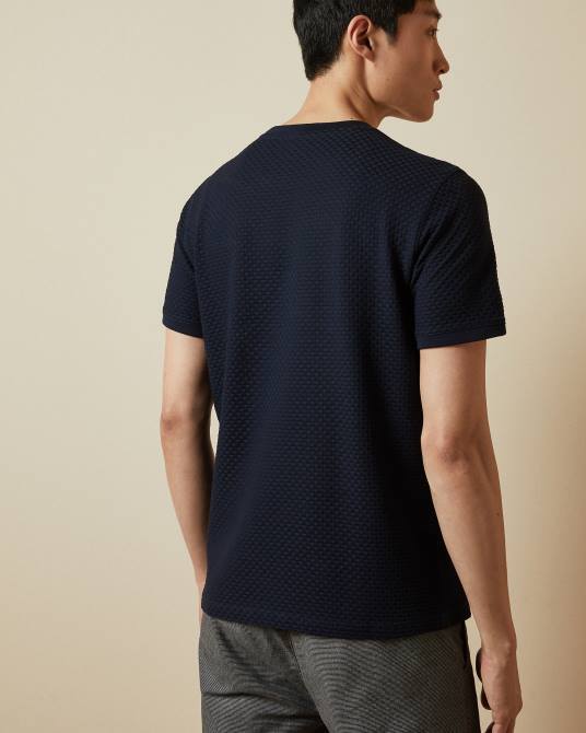 Ted Baker hombres 2ZFP1574 ropa camiseta de algodón con textura caramelo Armada