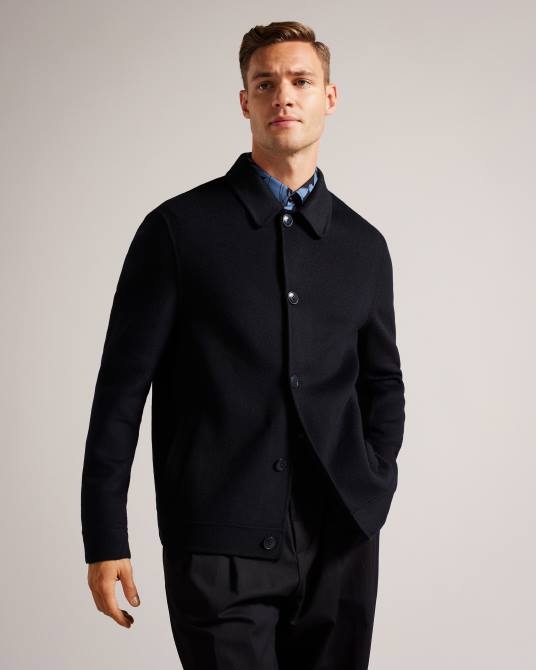 Ted Baker hombres 2ZFP1206 ropa chaqueta con cuello en mezcla de lana Sharpow Armada