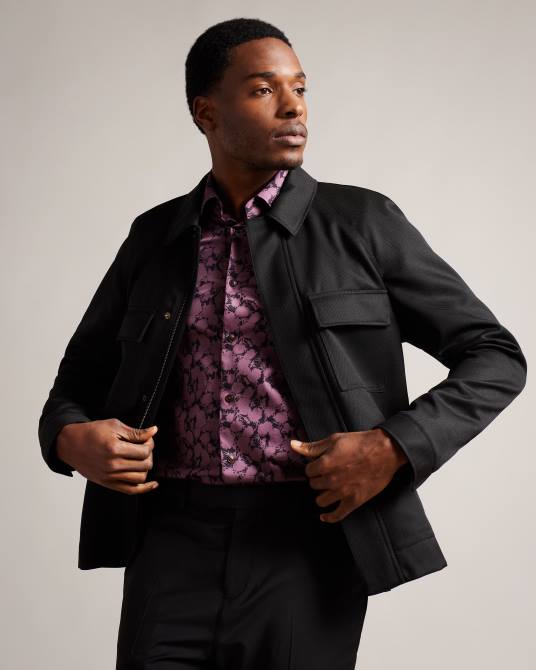 Ted Baker hombres 2ZFP1212 ropa filtyj chaqueta de lana con mangas raglán negro