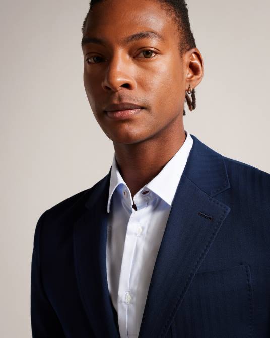 Ted Baker hombres 2ZFP1230 ropa Chaqueta de traje shakerj de algodón y lino a rayas Armada