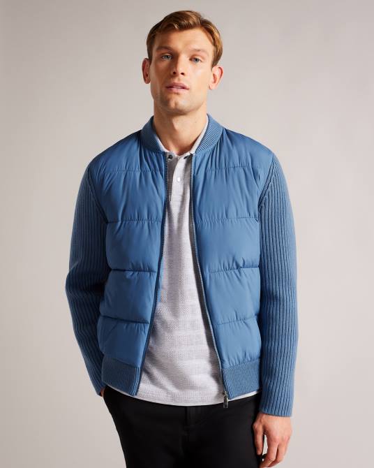 Ted Baker hombres 2ZFP1247 ropa Spores chaqueta acolchada de manga larga con cremallera azul medio