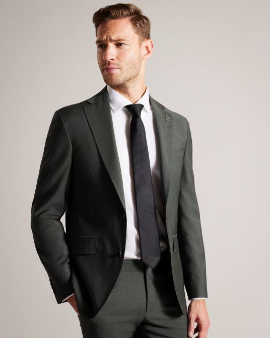 Ted Baker hombres 2ZFP1355 ropa Chaqueta de traje richanj de piel de tiburón de pura lana caqui