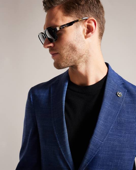 Ted Baker hombres 2ZFP1359 ropa Chaqueta de traje audenj a cuadros de lana y lino Armada