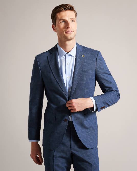 Ted Baker hombres 2ZFP1483 ropa chaqueta de traje a cuadros azul marino drydenj Armada