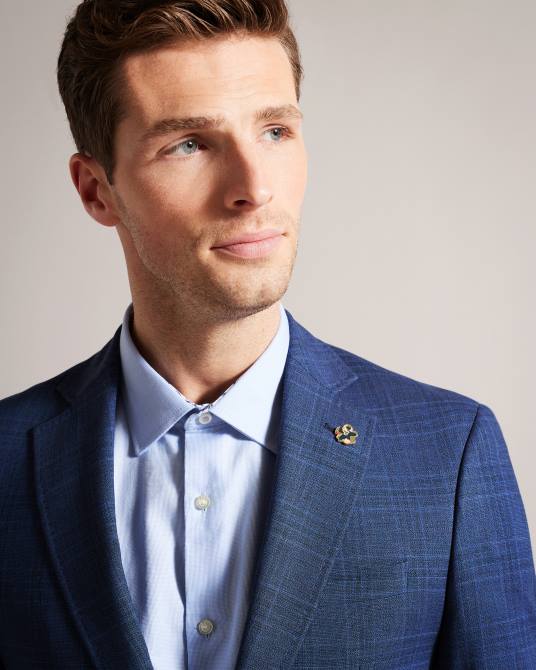 Ted Baker hombres 2ZFP1483 ropa chaqueta de traje a cuadros azul marino drydenj Armada