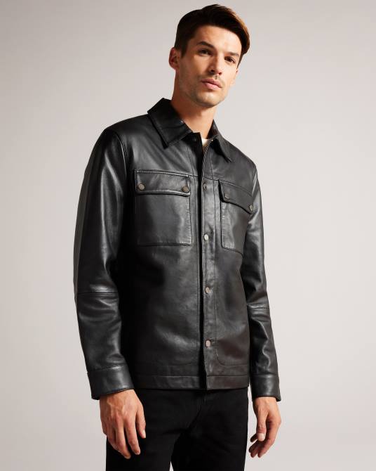 Ted Baker hombres 2ZFP1516 ropa chaqueta de cuero garry negro