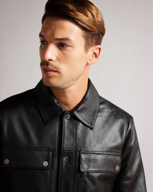 Ted Baker hombres 2ZFP1516 ropa chaqueta de cuero garry negro