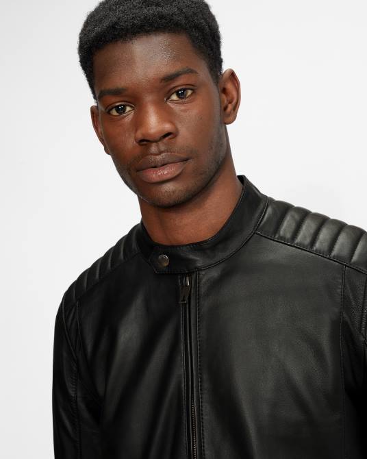 Ted Baker hombres 2ZFP1530 ropa chaqueta de cuero paypa negro