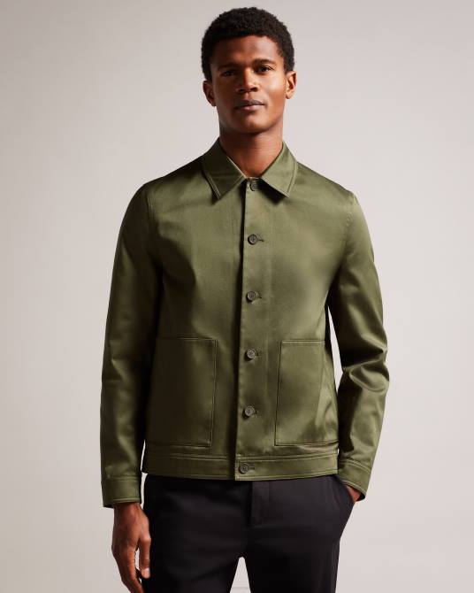 Ted Baker hombres 2ZFP1560 ropa chaqueta lucianj de sarga de satén de algodón verde oscuro