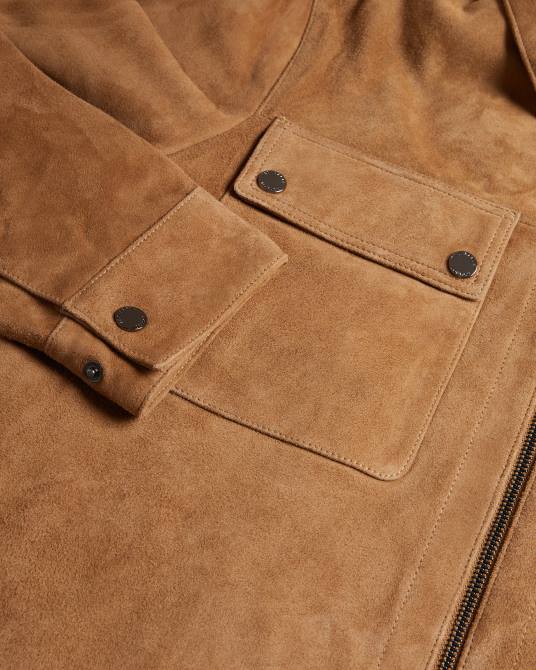 Ted Baker hombres 2ZFP1598 ropa chaqueta de gamuza thierry con cremallera camello