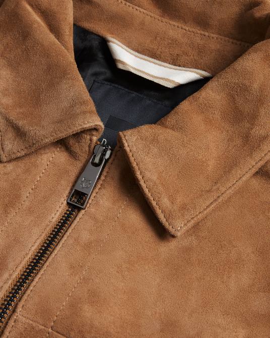 Ted Baker hombres 2ZFP1598 ropa chaqueta de gamuza thierry con cremallera camello