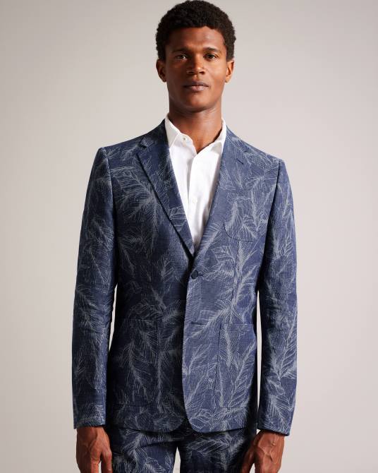 Ted Baker hombres 2ZFP1599 ropa chaqueta de traje de corte slim con hojas de Postoj Armada