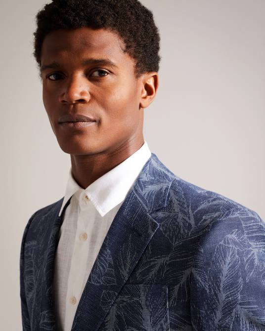 Ted Baker hombres 2ZFP1599 ropa chaqueta de traje de corte slim con hojas de Postoj Armada