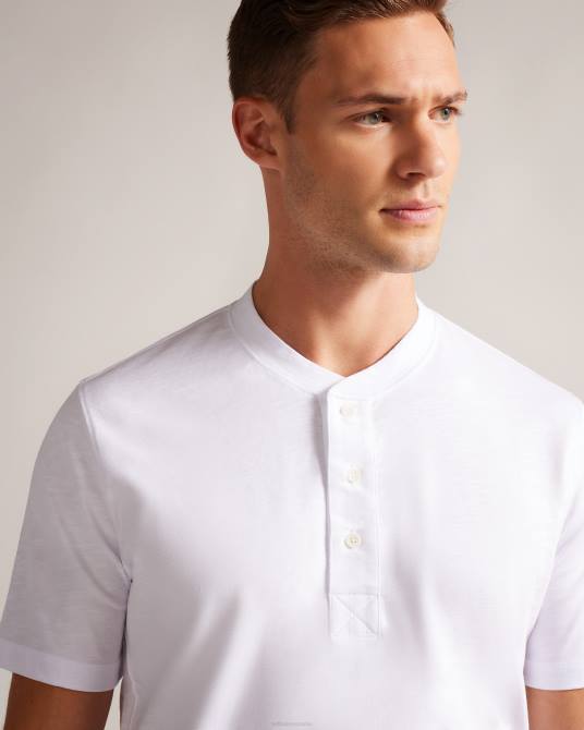 Ted Baker hombres 2ZFP1208 ropa camisa henley de manga corta Duddin blanco