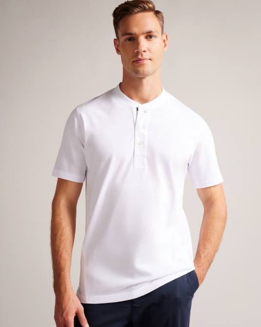 Ted Baker hombres 2ZFP1208 ropa camisa henley de manga corta Duddin blanco