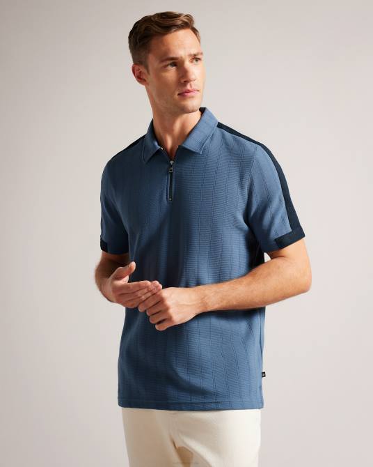 Ted Baker hombres 2ZFP1213 ropa polo de manga corta con cremallera abloom azul medio