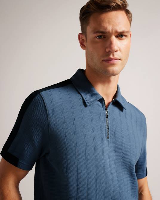 Ted Baker hombres 2ZFP1213 ropa polo de manga corta con cremallera abloom azul medio