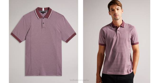 Ted Baker hombres 2ZFP1216 ropa polo taigaa de manga corta con paneles de rayas regulares granate