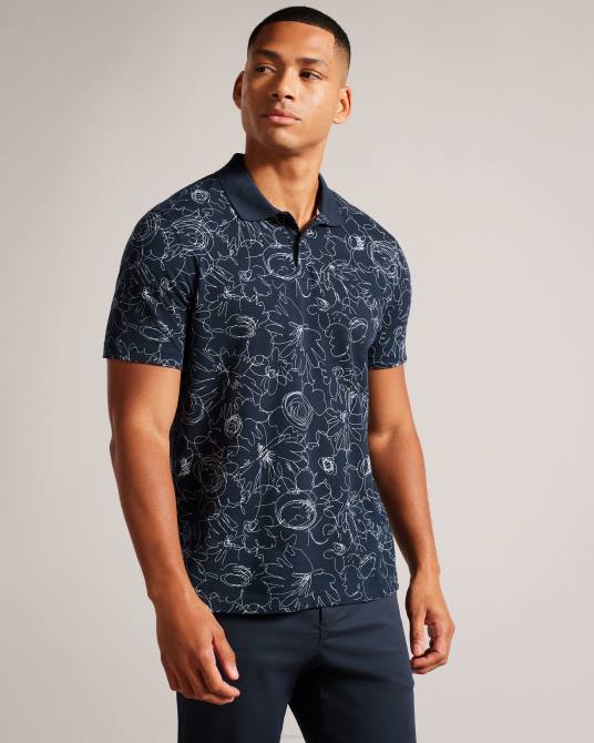 Ted Baker hombres 2ZFP1217 ropa polo holler de manga corta y corte regular estampado Azul marino