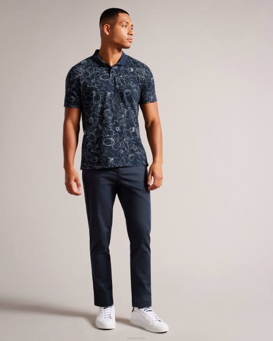 Ted Baker hombres 2ZFP1217 ropa polo holler de manga corta y corte regular estampado Azul marino