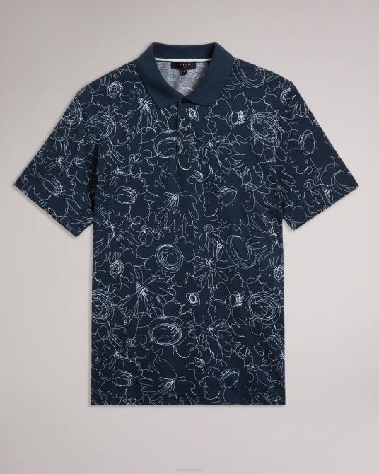 Ted Baker hombres 2ZFP1217 ropa polo holler de manga corta y corte regular estampado Azul marino