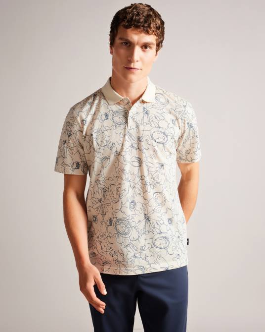 Ted Baker hombres 2ZFP1235 ropa polo holler de manga corta y corte regular estampado natural