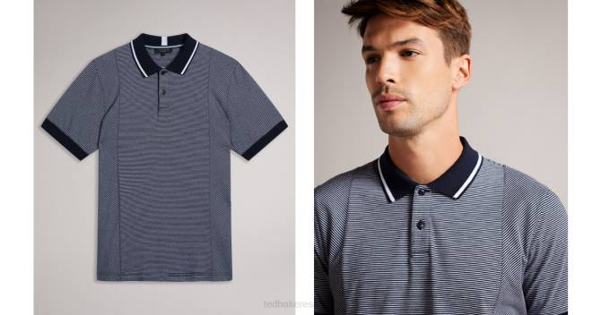 Ted Baker hombres 2ZFP1236 ropa polo taigaa de manga corta con paneles de rayas regulares Armada