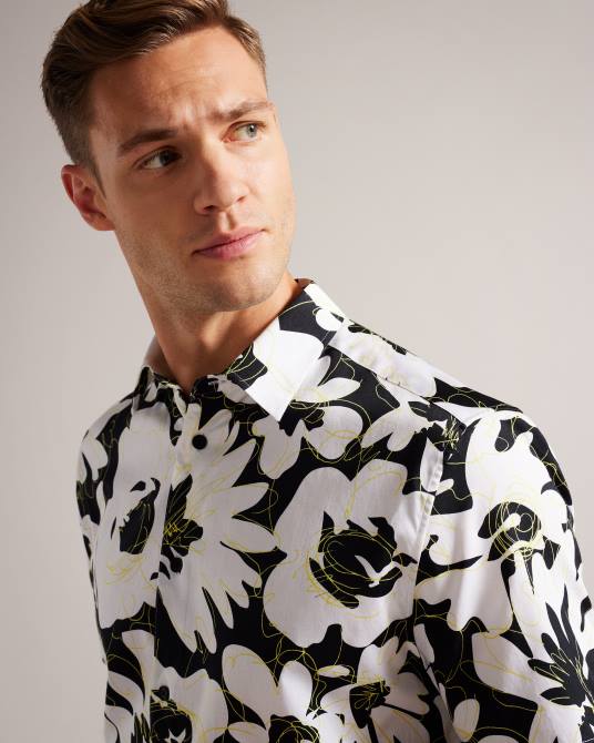 Ted Baker hombres 2ZFP1257 ropa camisa altun de manga corta con estampado floral amarillo claro