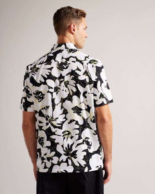 Ted Baker hombres 2ZFP1257 ropa camisa altun de manga corta con estampado floral amarillo claro