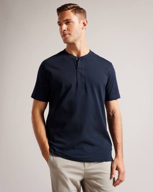 Ted Baker hombres 2ZFP1265 ropa camisa henley de manga corta Duddin Armada