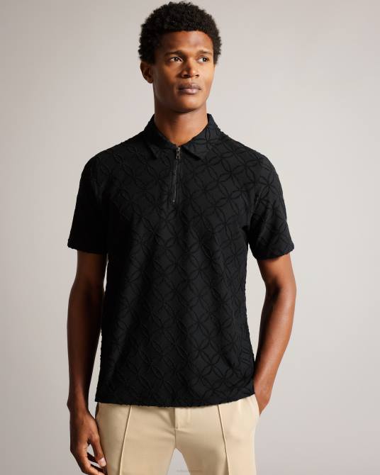 Ted Baker hombres 2ZFP1297 ropa polo maroc de manga corta con cremallera y jacquard negro