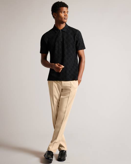 Ted Baker hombres 2ZFP1297 ropa polo maroc de manga corta con cremallera y jacquard negro