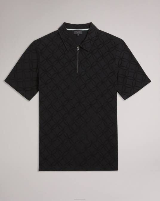 Ted Baker hombres 2ZFP1297 ropa polo maroc de manga corta con cremallera y jacquard negro