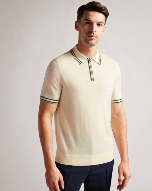 Ted Baker hombres 2ZFP1301 ropa Pierrot polo de manga corta con ribete de rayas blanco