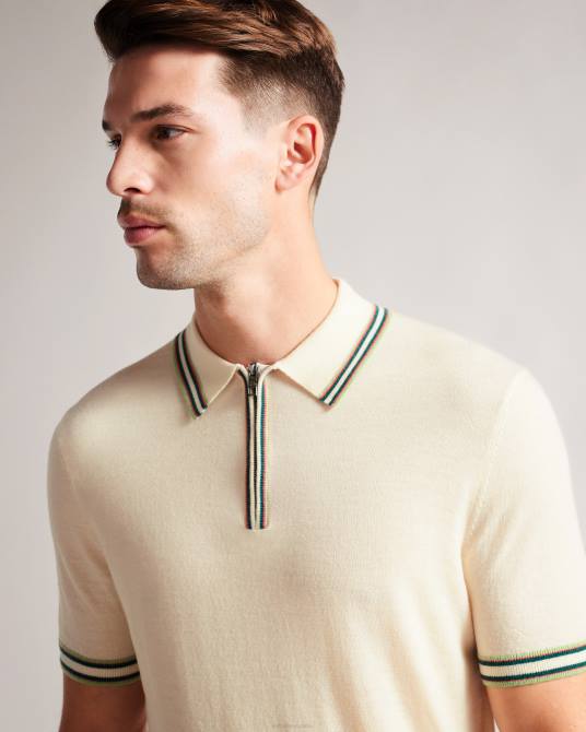 Ted Baker hombres 2ZFP1301 ropa Pierrot polo de manga corta con ribete de rayas blanco