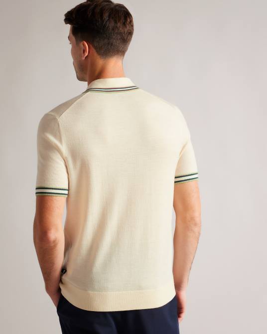 Ted Baker hombres 2ZFP1301 ropa Pierrot polo de manga corta con ribete de rayas blanco