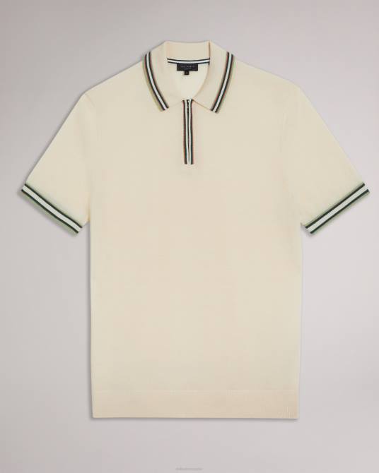 Ted Baker hombres 2ZFP1301 ropa Pierrot polo de manga corta con ribete de rayas blanco