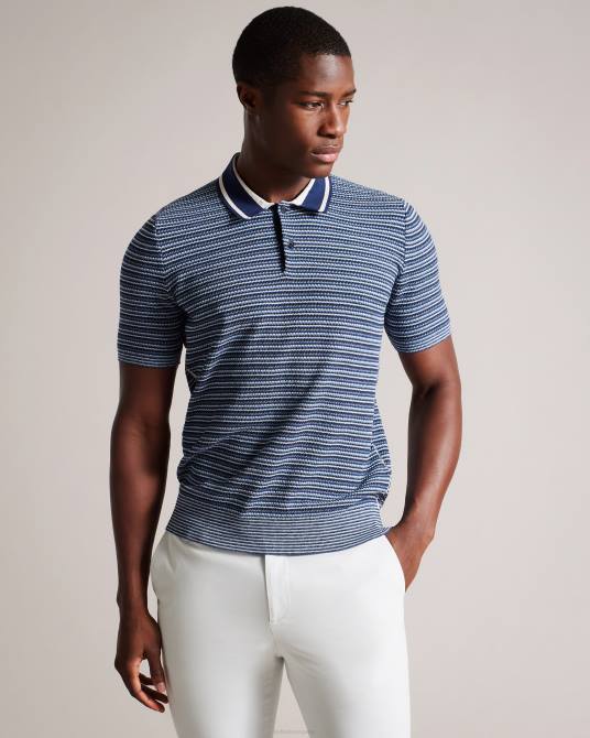 Ted Baker hombres 2ZFP1304 ropa Polo de manga corta con textura a rayas de Radwint azul oscuro