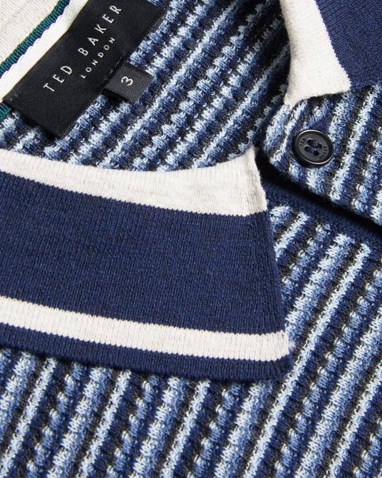 Ted Baker hombres 2ZFP1304 ropa Polo de manga corta con textura a rayas de Radwint azul oscuro