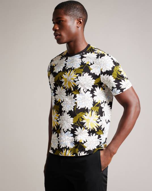 Ted Baker hombres 2ZFP1316 ropa camiseta florida de manga corta con estampado floral multicolor