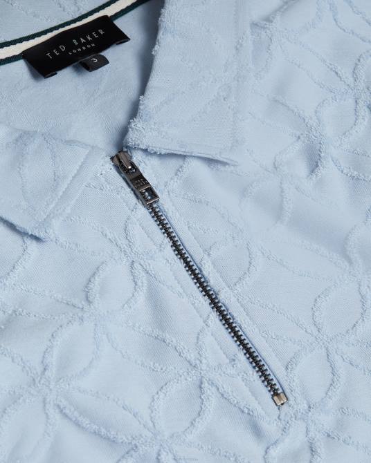 Ted Baker hombres 2ZFP1321 ropa polo maroc de manga corta con cremallera y jacquard pl-azul