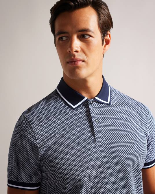 Ted Baker hombres 2ZFP1322 ropa polo affric de manga corta con textura geo regular Armada