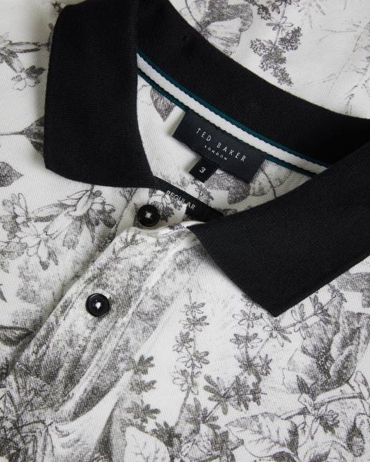Ted Baker hombres 2ZFP1323 ropa polo de manga corta con estampado botánico quinten blanco
