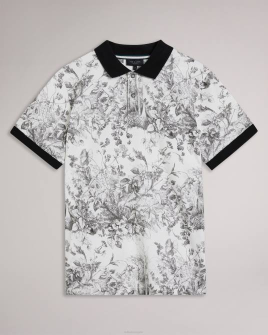 Ted Baker hombres 2ZFP1323 ropa polo de manga corta con estampado botánico quinten blanco