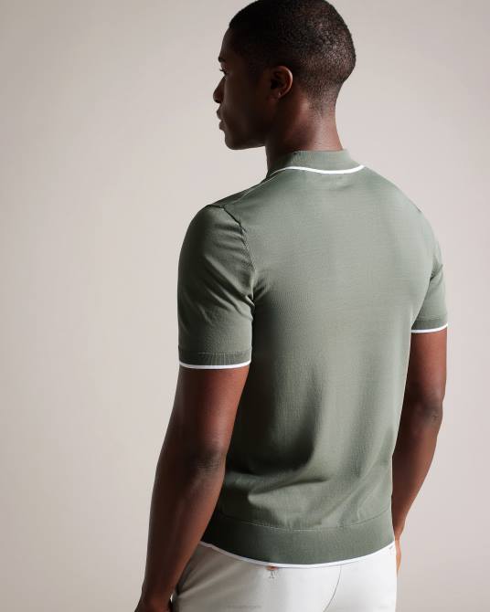 Ted Baker hombres 2ZFP1327 ropa polo de rayón de manga corta stortfo caqui